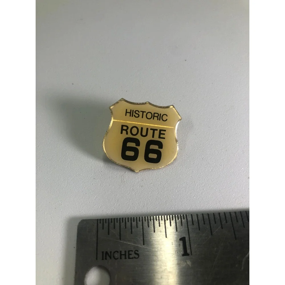 Historic Route 66 Lapel Pin Gold Tone Enamel Americana Highway Shield Souvenir